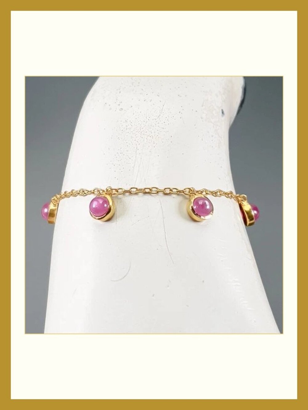 Bracelet 5 Ruby Cabochons 925 6.75"